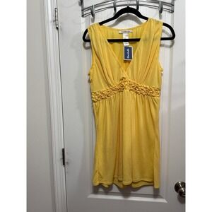 Laundry by Design Yellow Mini Dress Womens M Sleeveless Empire Waist Smocked NWT